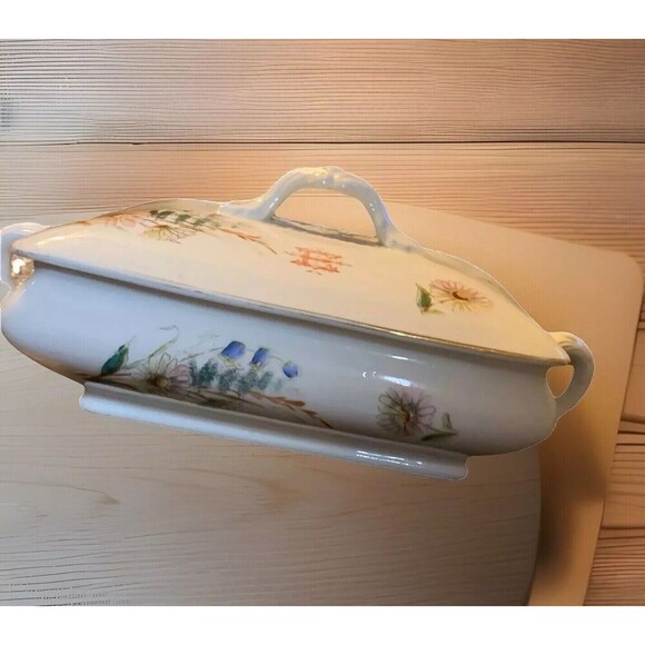 Vintage Royal Semi Porcelain John Maddox & Sons Covered floral Vegetable Dish - Picture 4 of 6